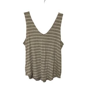 Athleta Grey and White Striped Double V Double Lined Soft Tank Top - XL